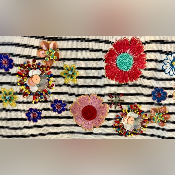 Lovely Talbots 3X Striped Sweater with Floral Embroidery, Sequins - Picture 5 of 8